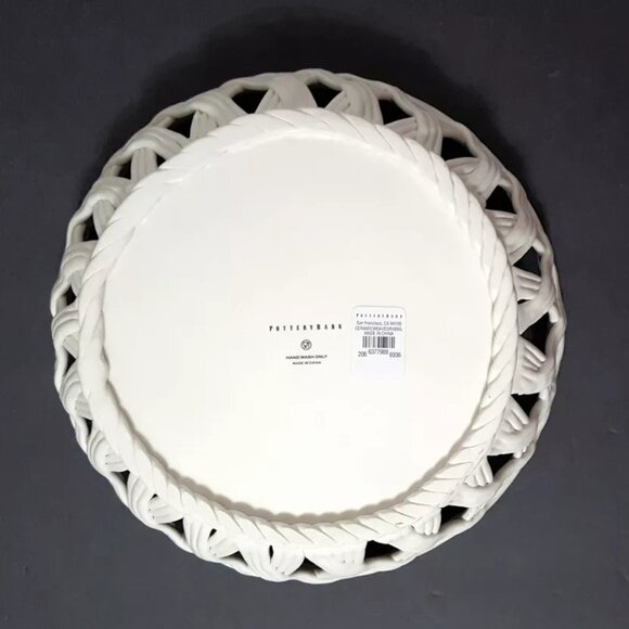 NEW RARE Pottery Barn Large Ceramic Weave Serving Bowl 13.75" diam, 3.5" h - Picture 6 of 6